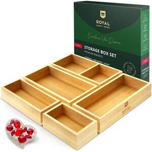 Bamboo Drawer Organizer Storage Box, Bin Set - Drawer Organizer (5 Boxes)